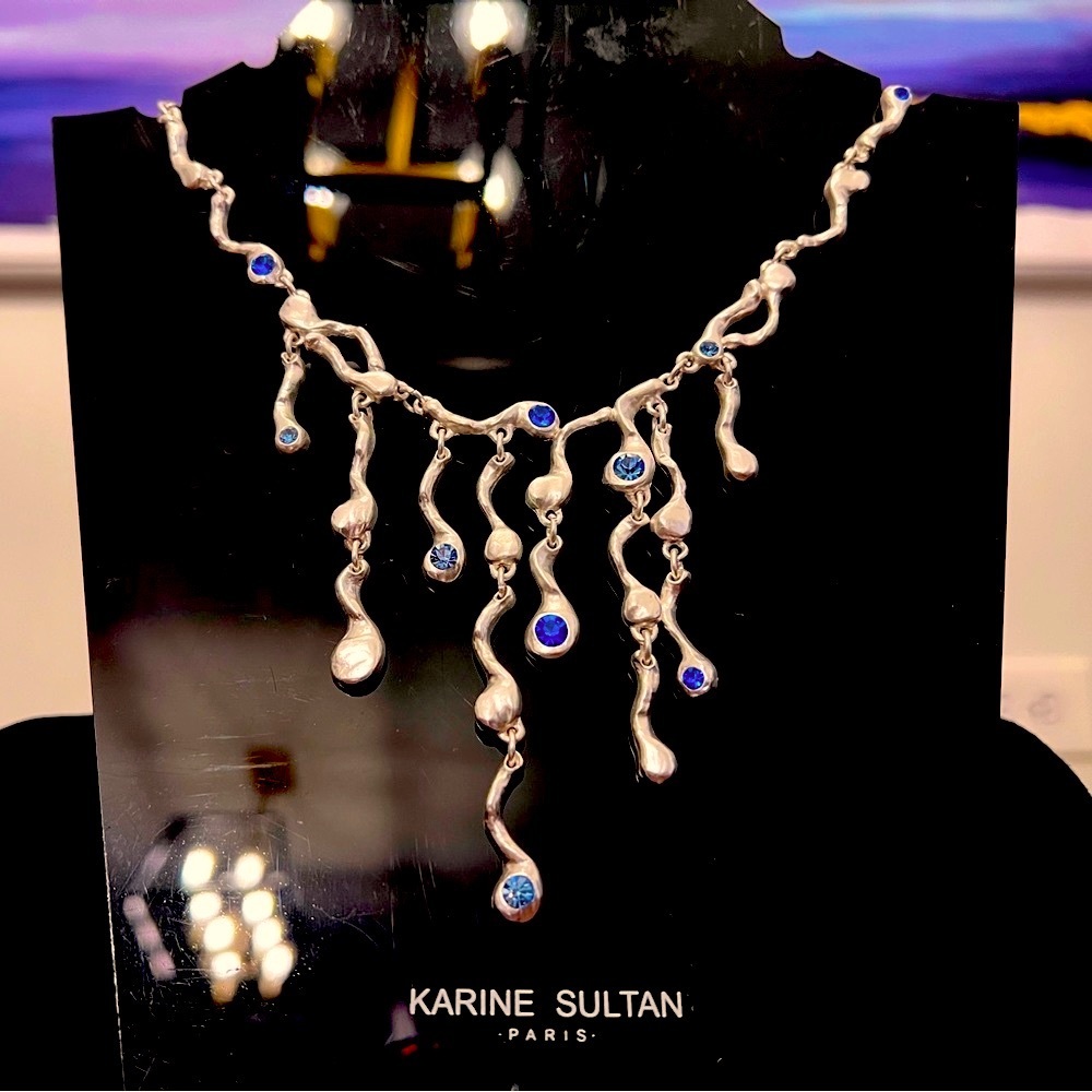 Karine Sultan exclusive 17in blue petalite, 24kt gold over pewter.Hypoallergenic